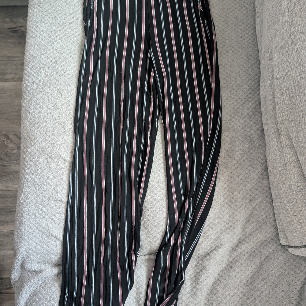 Ardene Striped Black Pants with Pink and White Accents